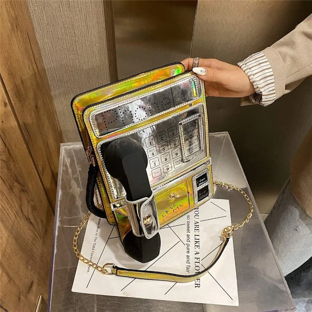 Women Laser Telephone Crossbody Bag Reflective Funky Fashion Purse